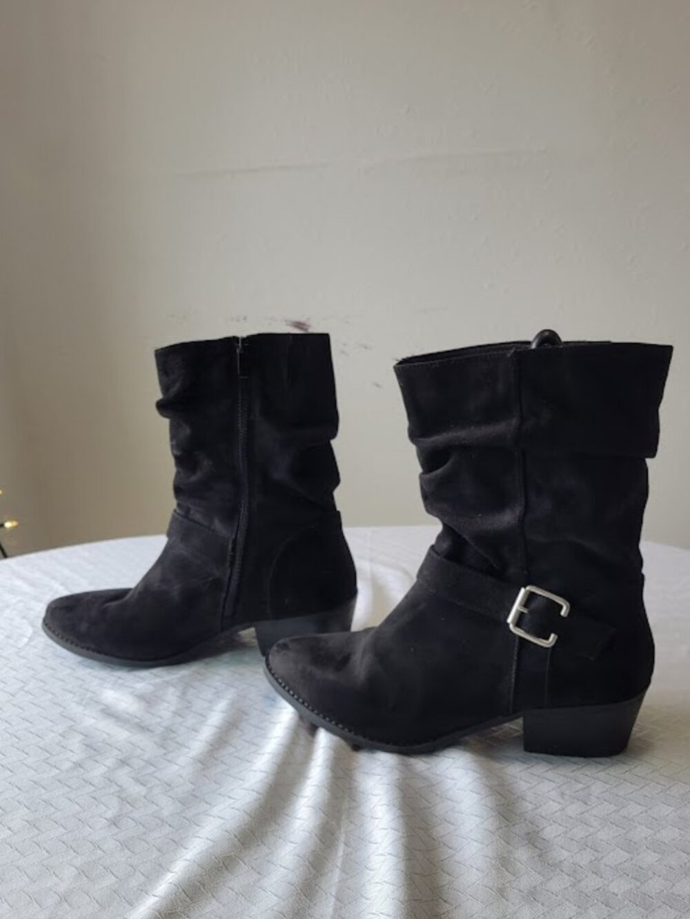 Luoika Women's Black Slouchy Buckle Mid-Calf Boots Size 11XW